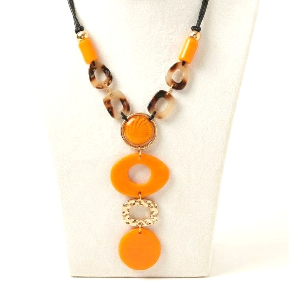C Est. 1946 Mod Statement Necklace Chunky Orange Acrylic Boho Geometric  Dangle